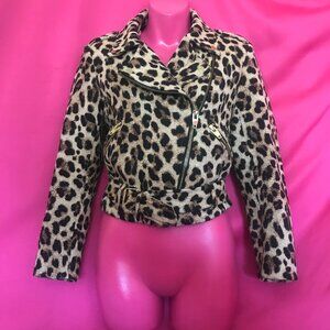 cropped zara leopard biker jacket size medium moto